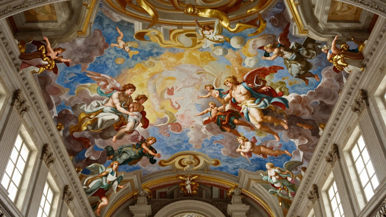 Ceiling fresco with angels and painted sky in Würzburg Residenz