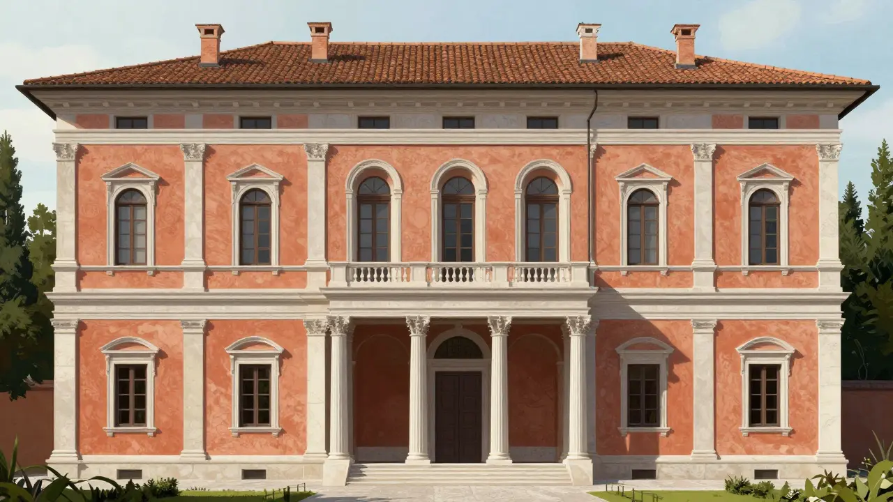 Symmetrical Renaissance villa with classical columns