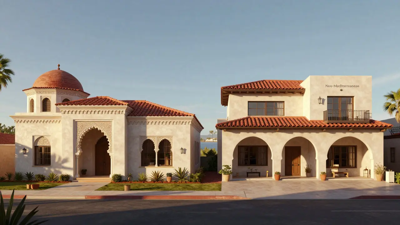 Comparison of historic and modern Mediterranean architecture styles