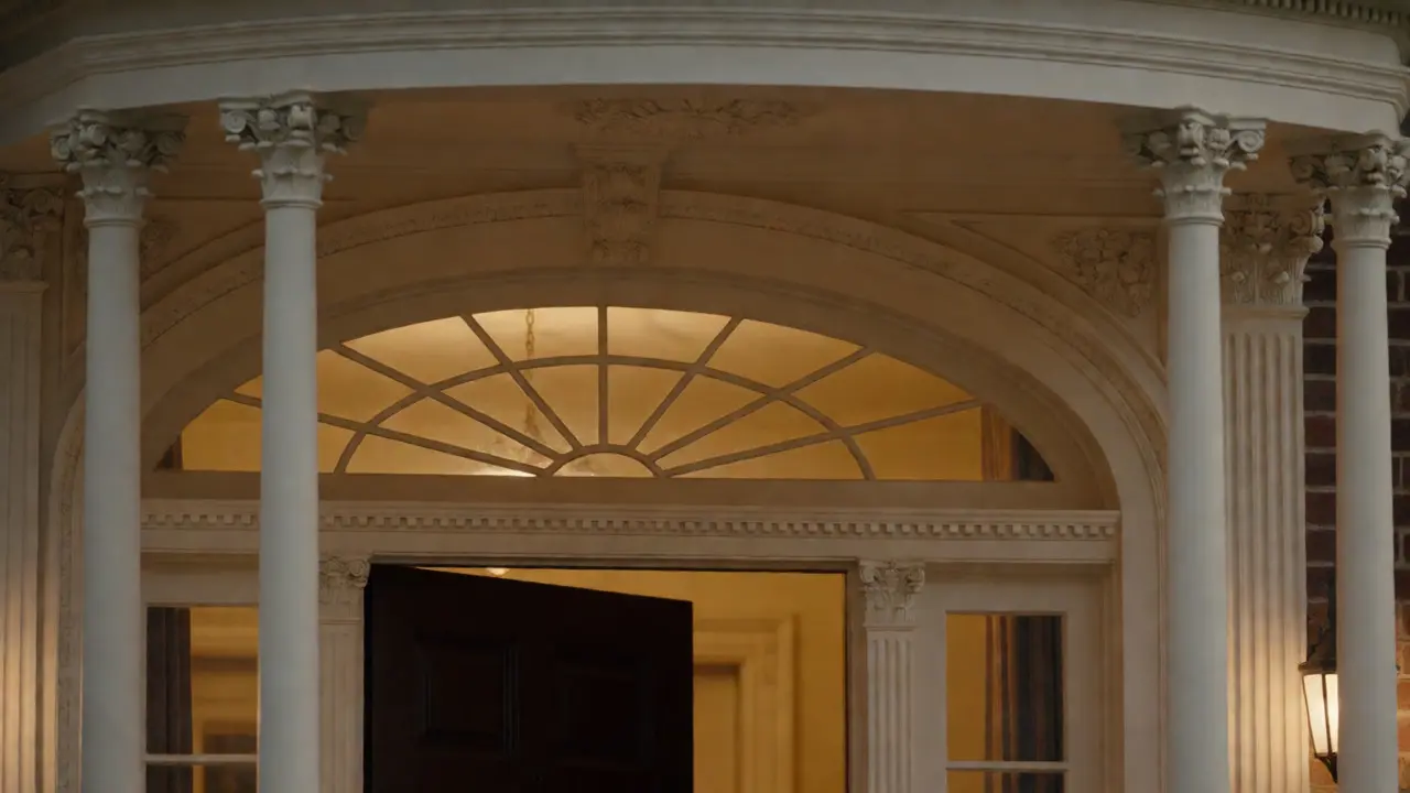 Detail of Neo-Federal entryway with slender columns and fanlight